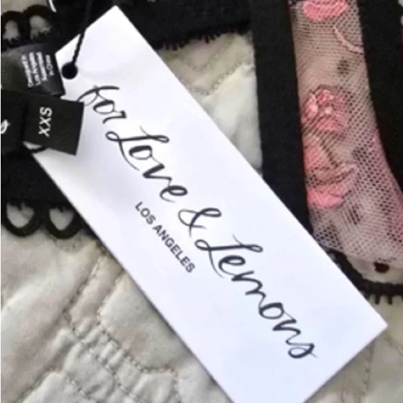 For Love And Lemons Floral Lace Bra in Black and Pink in XXS - Picture 3 of 3